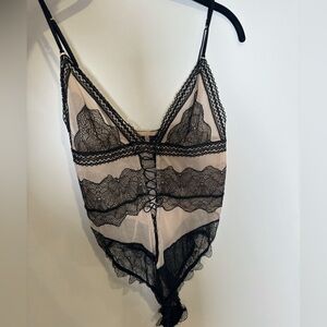 Victorias Secret Black and Tan Mesh Bodysuit